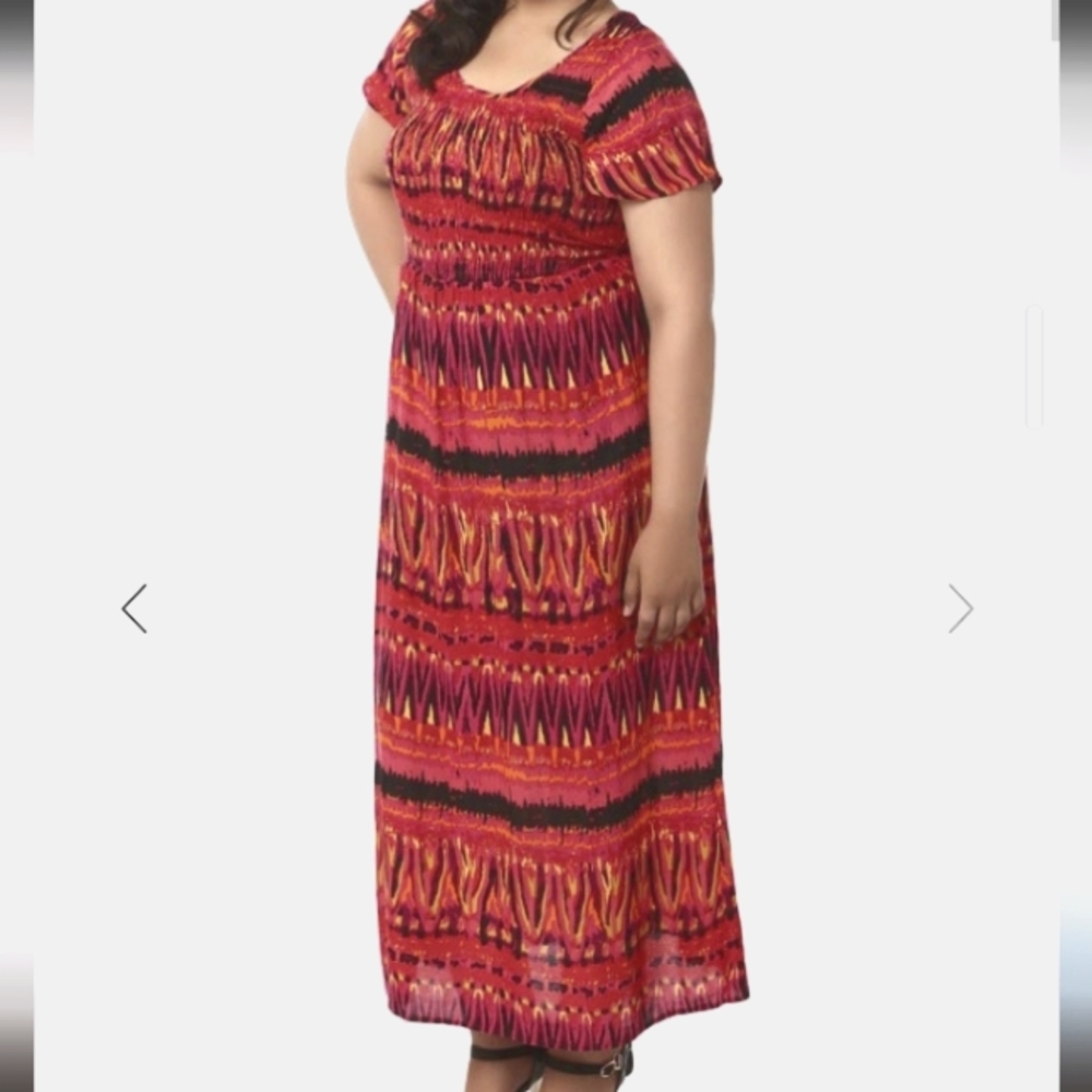 Elementz Maxi Dress M Womens Pink Summer Long Modest Short Sleeve Bright Shirred